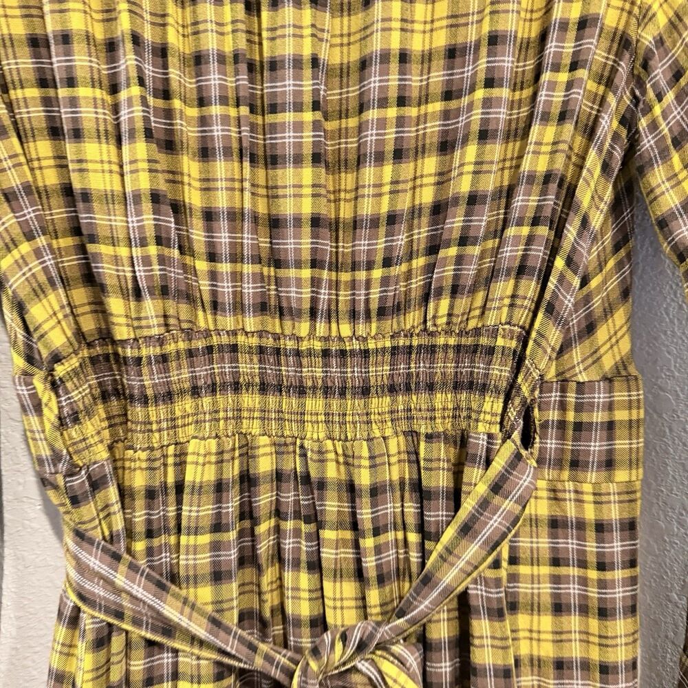 Anthropologie Dalton Wrap Maxi Dress Plaid Mustard Yellow Academia Fall Medium - Picture 11 of 16
